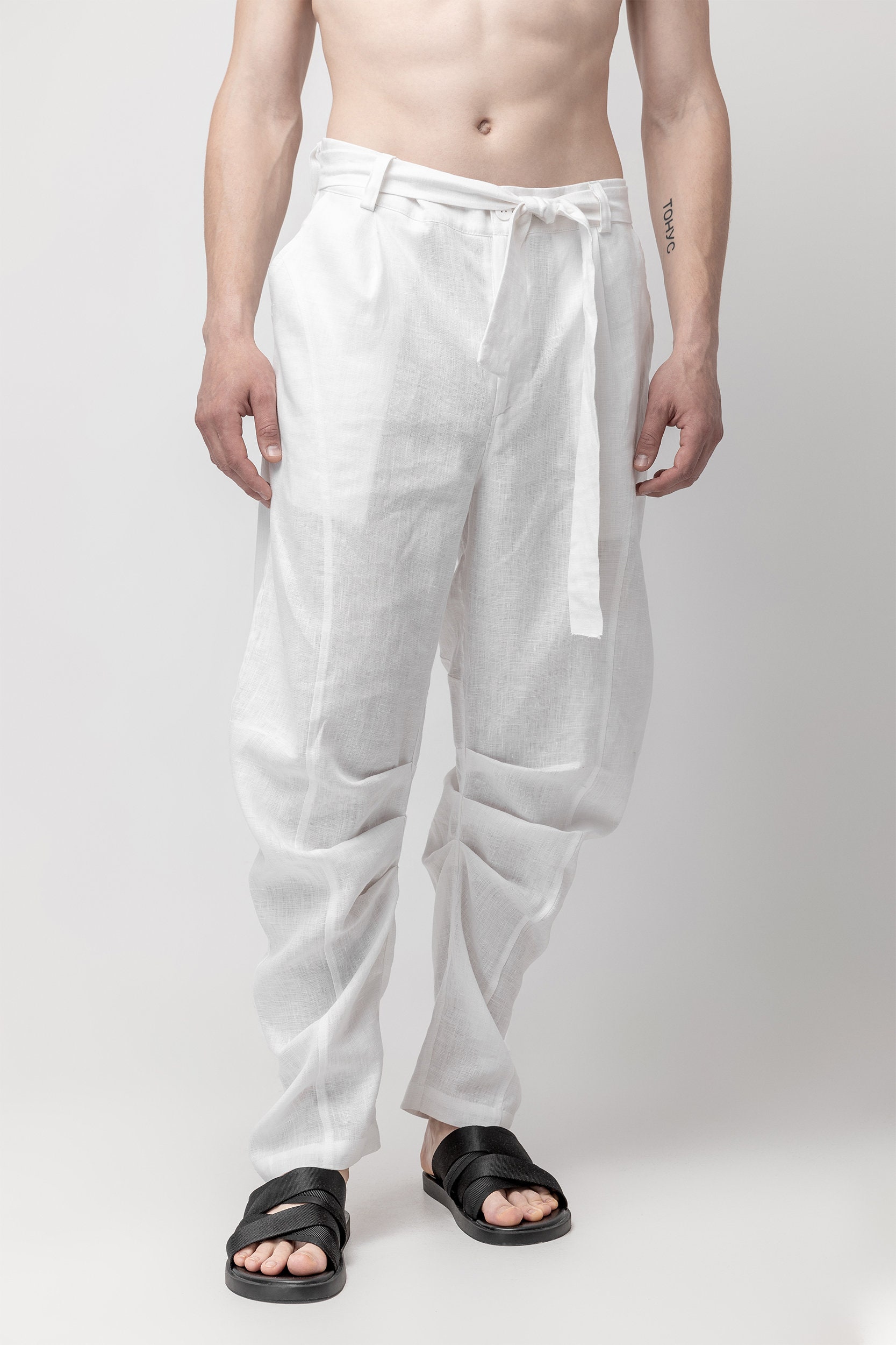 White Linen Pants Mens Harem Futuristic Trousers Hippie Yoga - Etsy