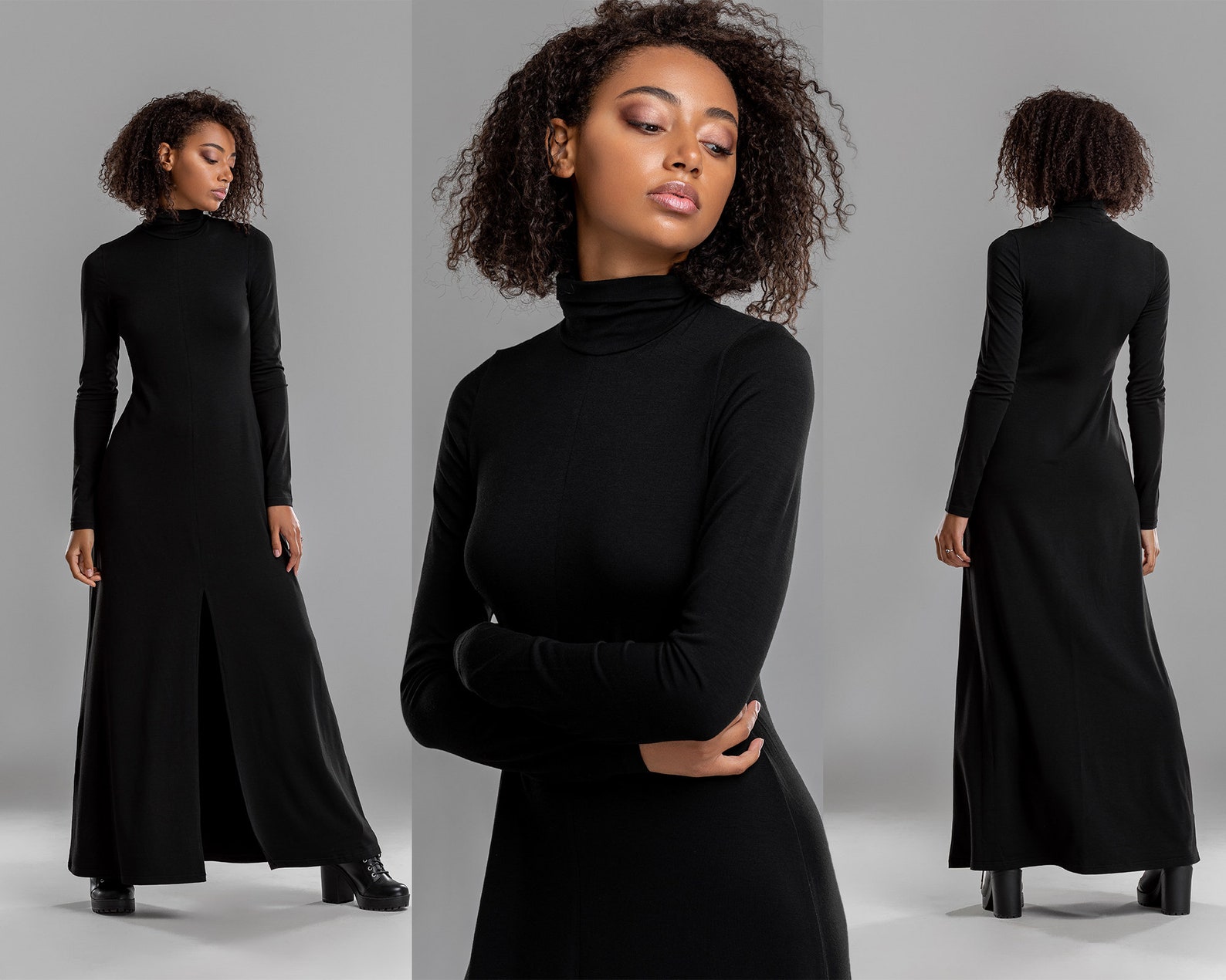 Black Wedding Guest Dress Winter Formal Dress Sexy Black Etsy