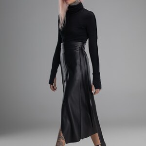 Black Long Midi Skirt High Waist Faux Leather Skirt Women - Etsy