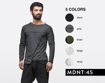 Asymmetrical Basic Shirt | Organic Cotton & Recycled Poly Blend | Geometric Cyberpunk Long Sleeved Top | Avant Garde Men's Techwear  A0098