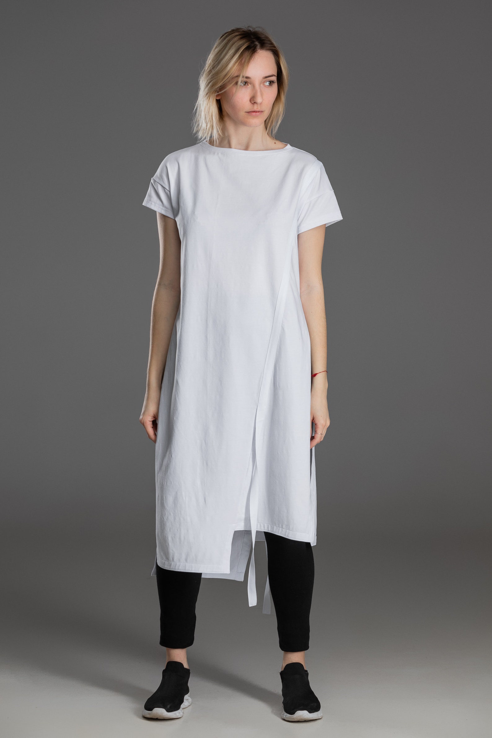 Short sleeve cotton tunic white asymmetric women shirt dress Etsy