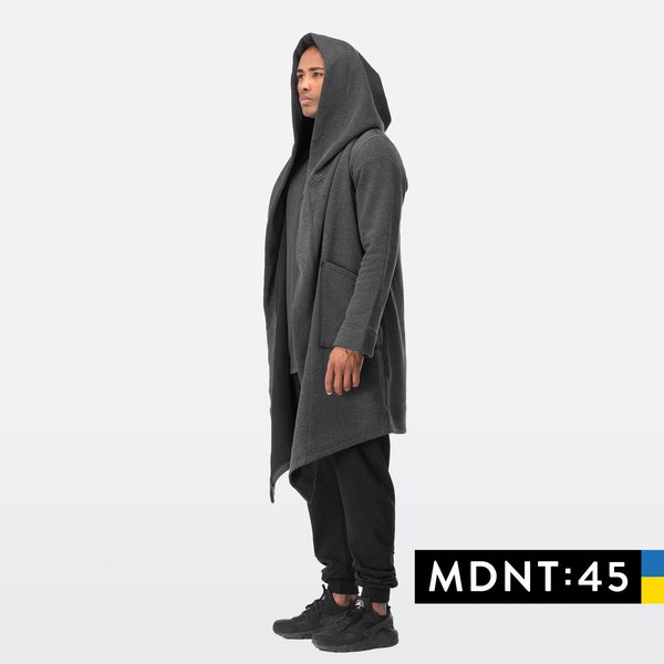Manteau à capuche surdimensionné, style vestimentaire assassin, long cardigan cyberpunk, cape poncho, manteau de robe de style sith, A0009