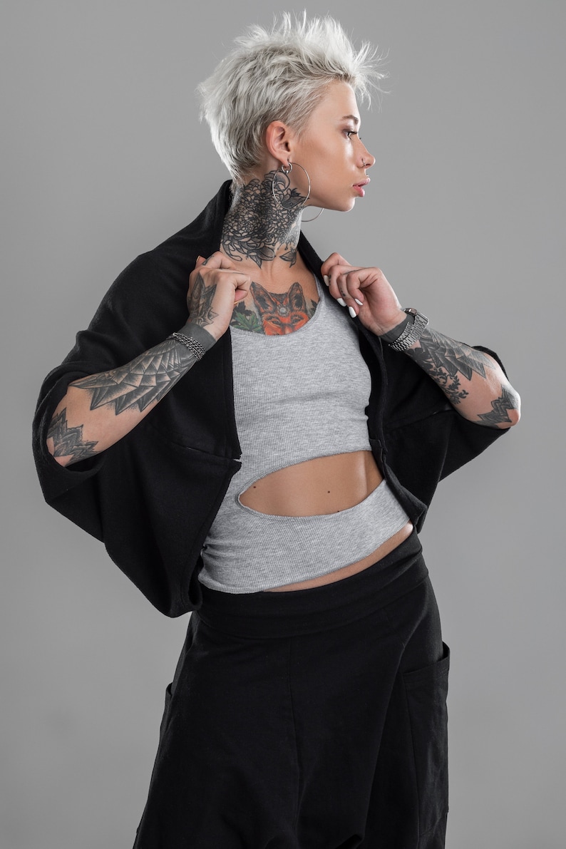 A0295 gothic crop top Oversized bomber jacket cyberpunk rock clothing women cape coat black bolero shrug loose cardigan