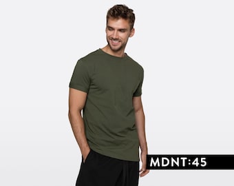 Green summer tshirt men, khaki minimalist shirt, handmade asymmetrical top, blank streetwear shirt, futuristic tee, mdnt45, B0512