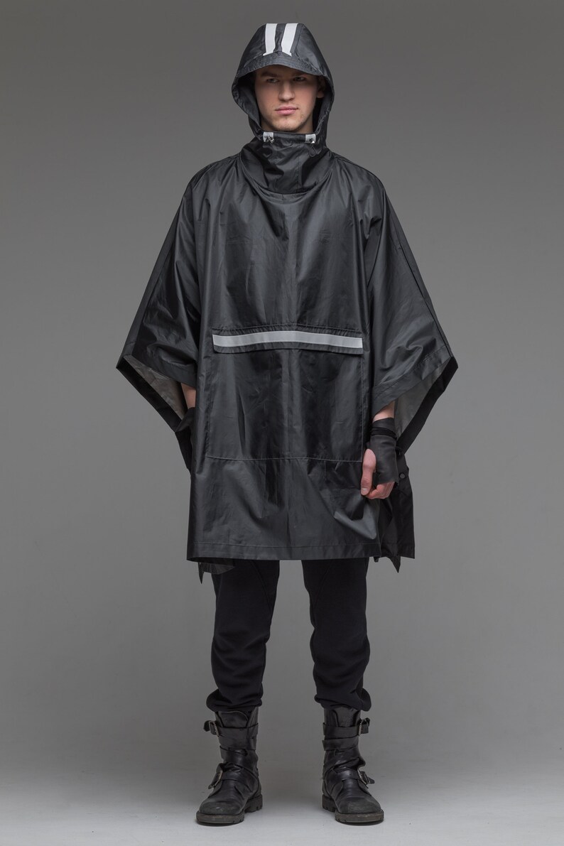 Hooded raincoat men black rain slicker rain poncho cape | Etsy