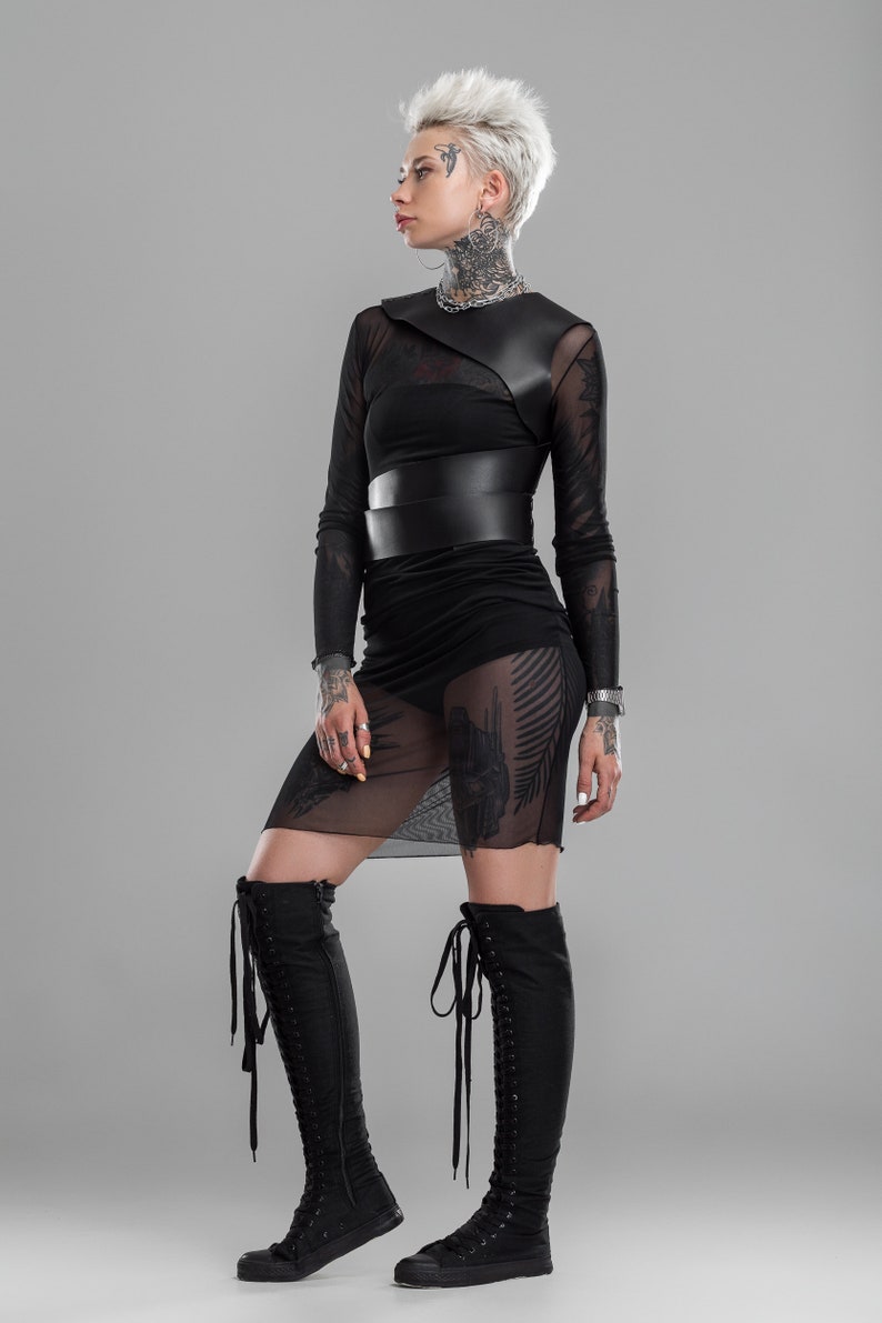 uo black gothic mesh mini dress