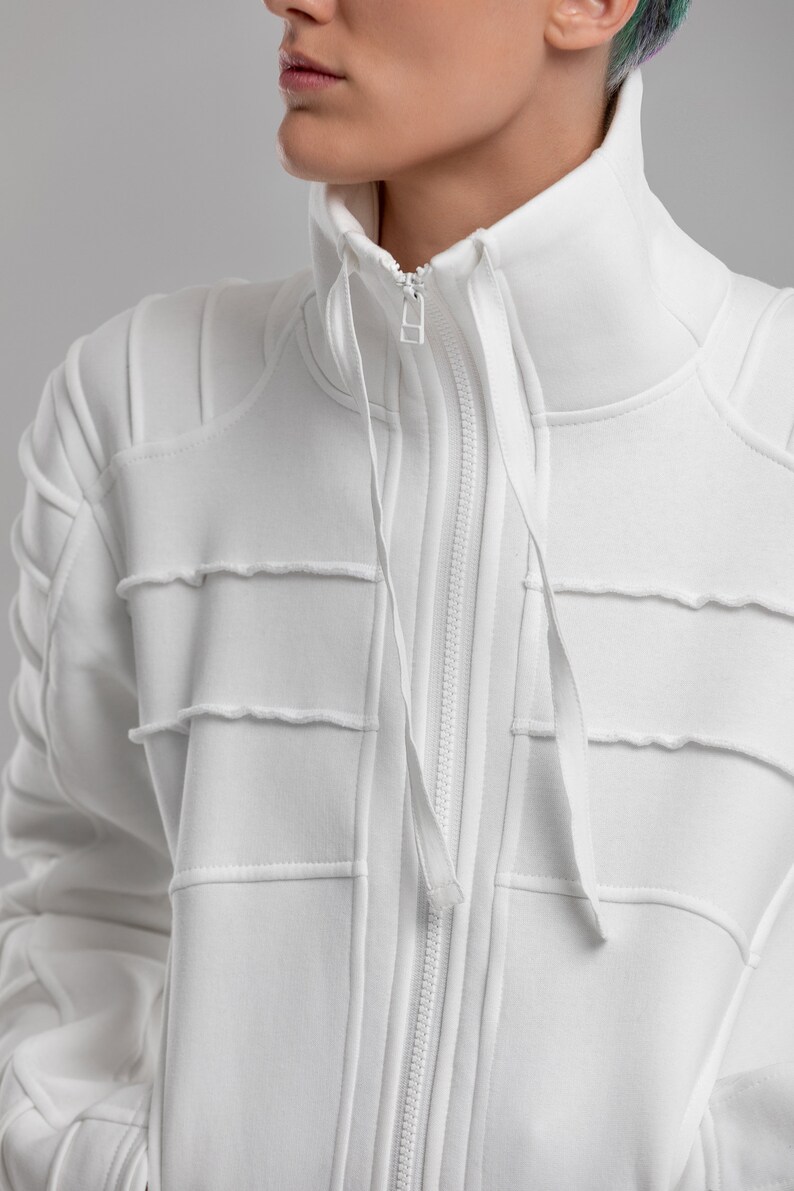 Futuristic white jumpsuit turtleneck overalls women sci-fi image 9