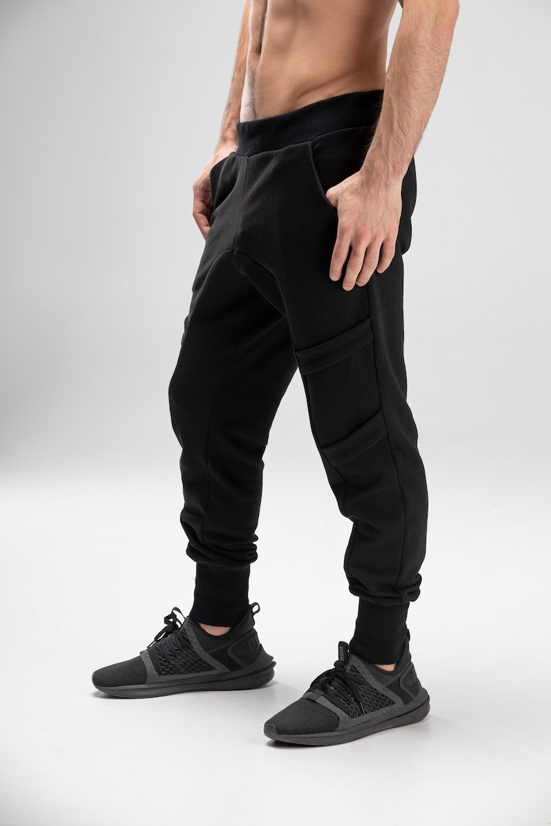 Drop crotch harem pants men/'s track joggers black baggy cargo trousers steampunk cybergoth clothing army sweatpants A0167