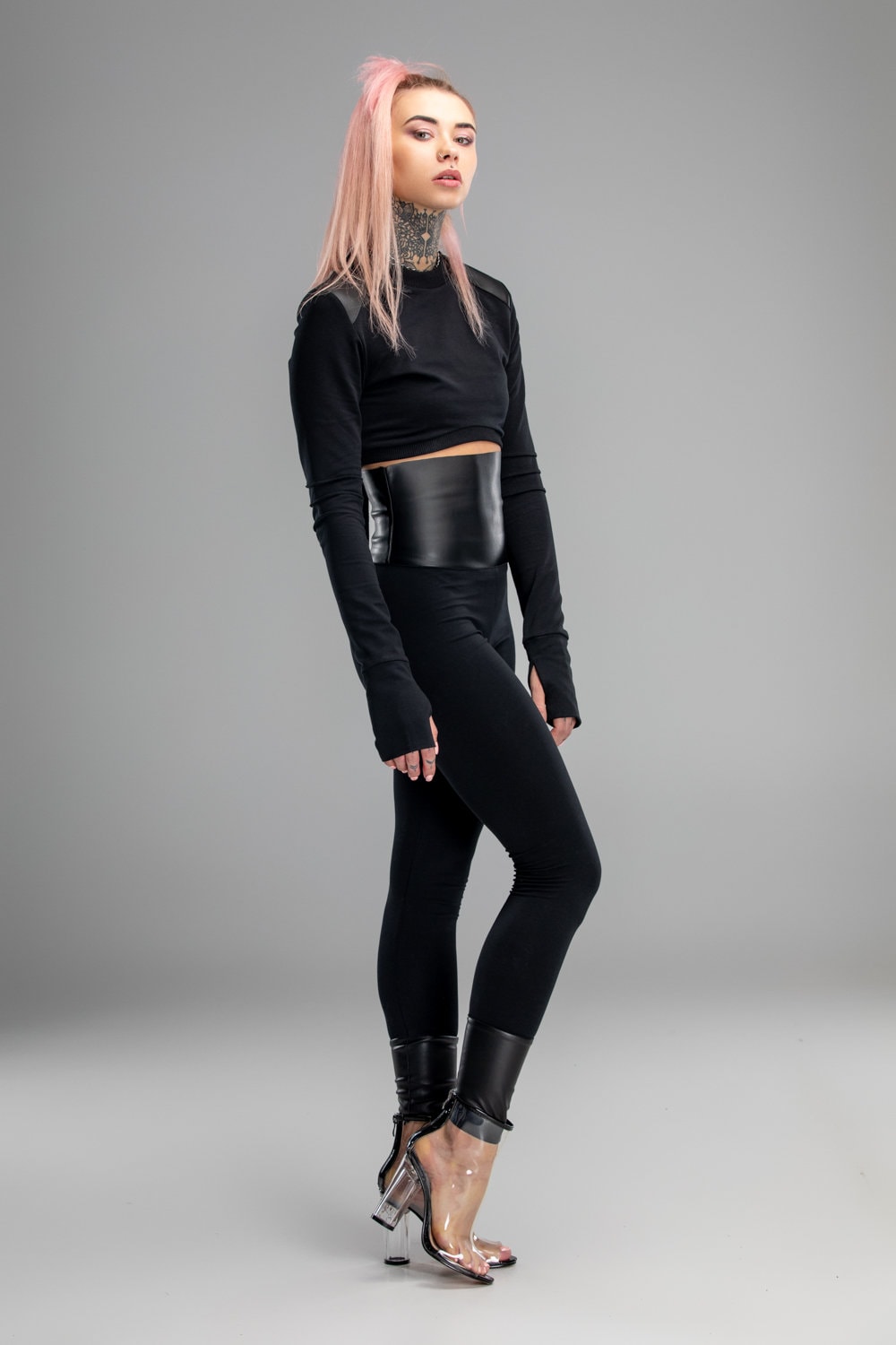 High Waist Corset Leggings With Leather Polyester Corse Belt , Yoga Tights, Cyberpunk  Clothing A0233 -  Norway