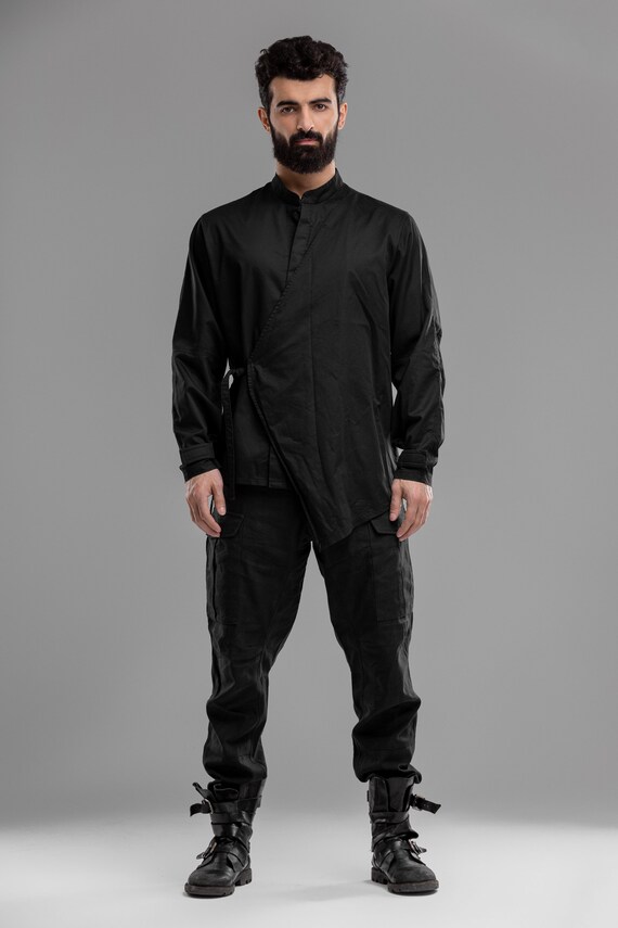 Men's kimono wrap shirt sale