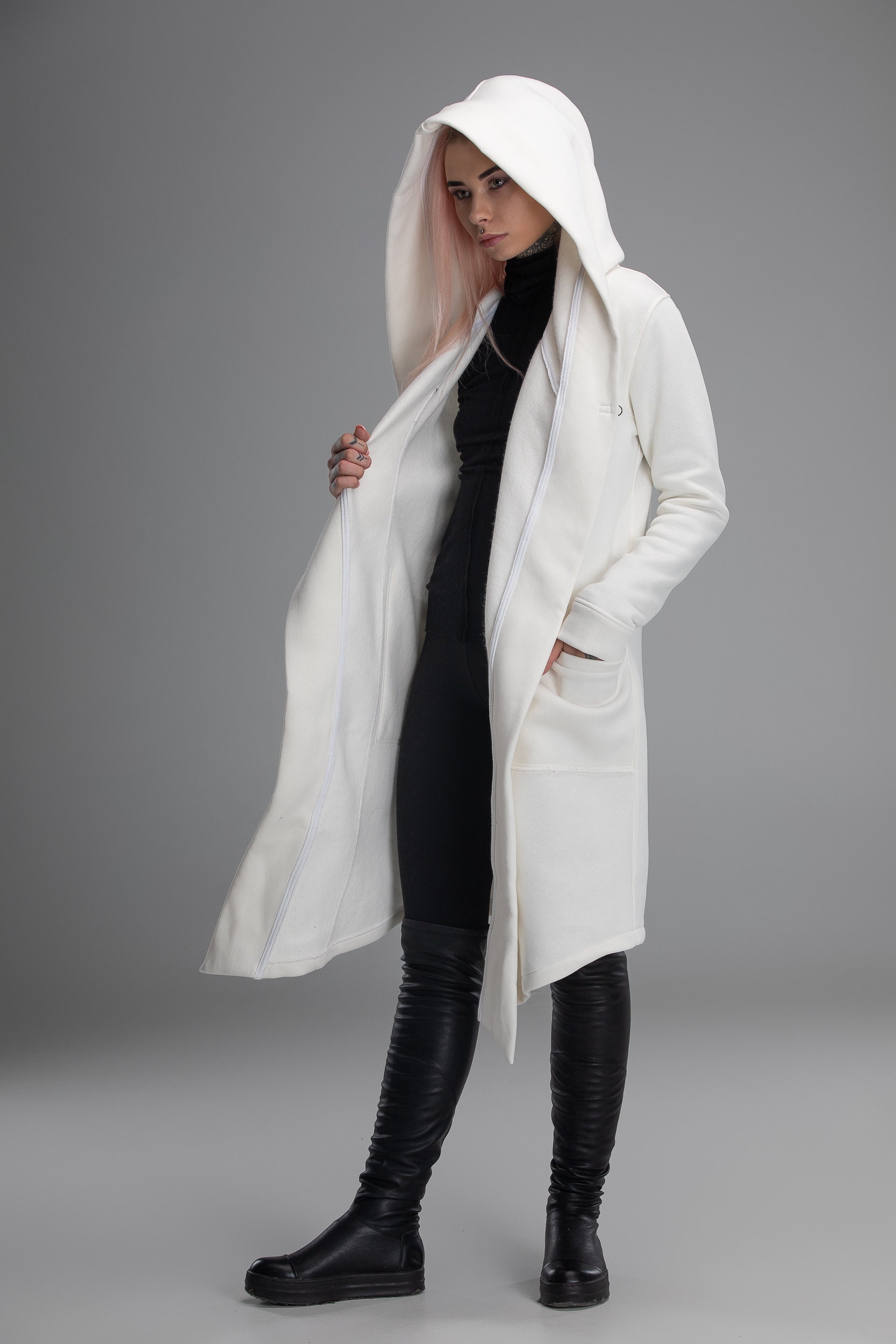 White hooded cloak oversized long cosplay cape with hood Etsy