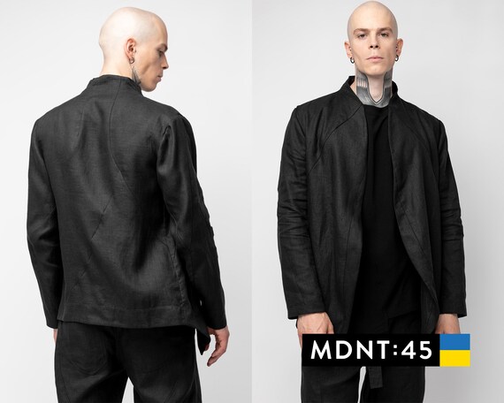 Veste en lin noir cardigan punk rock pour homme vêtements - Etsy France