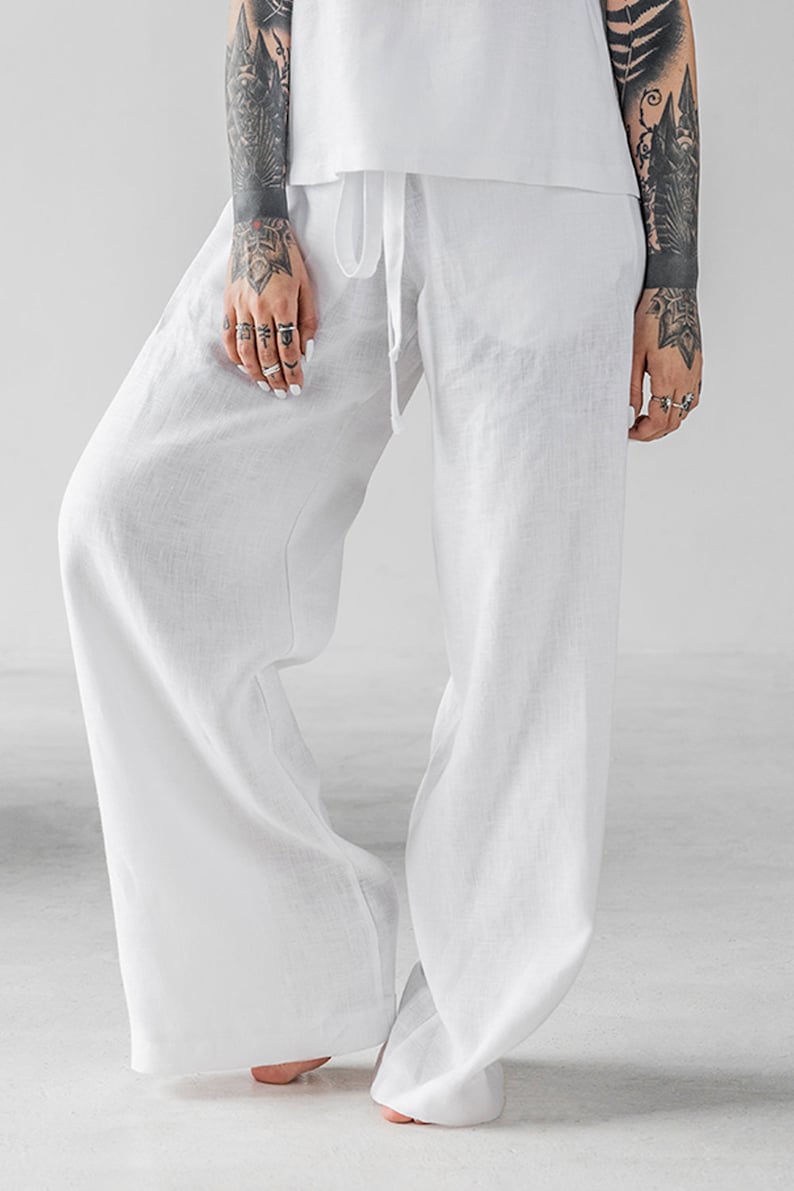 Linen women pants Jugi white linen harem yoga pants white Etsy