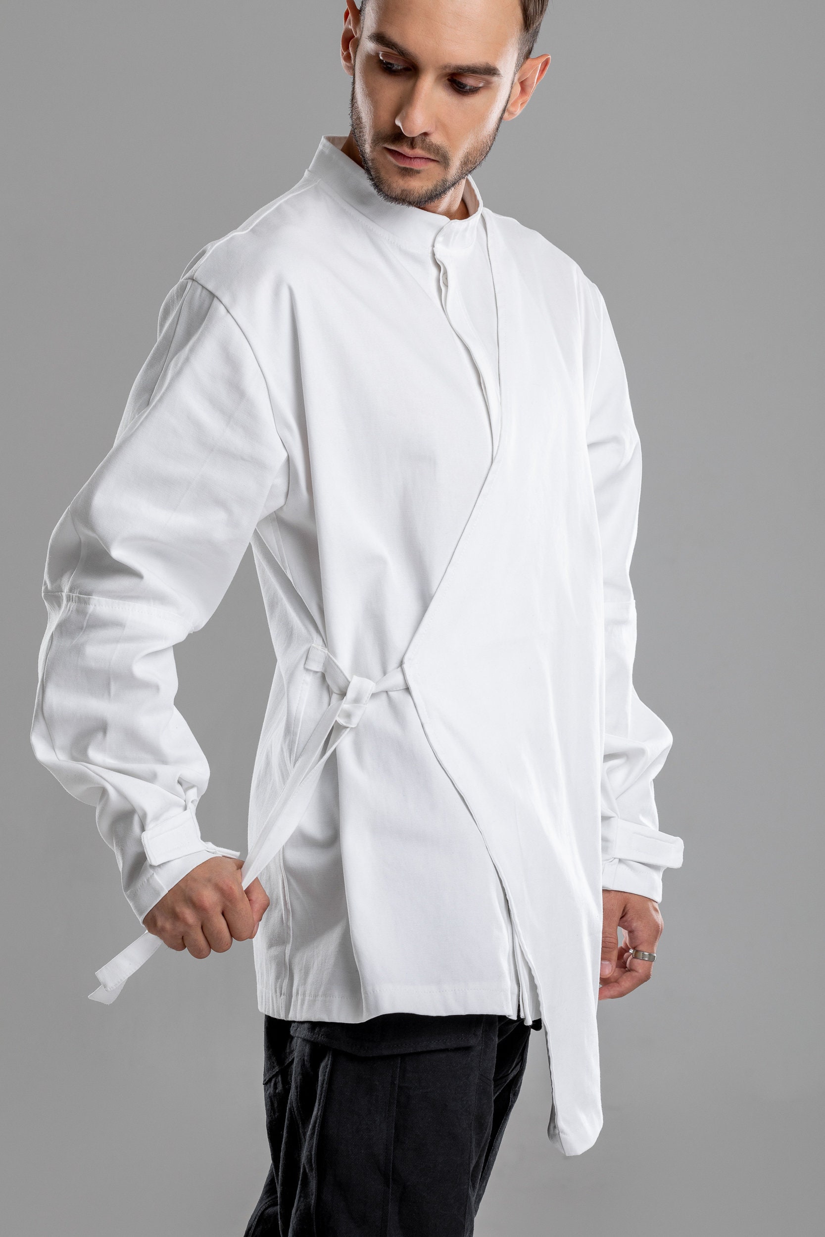 White asymmetric shirt men kimono cardigan casual urban | Etsy