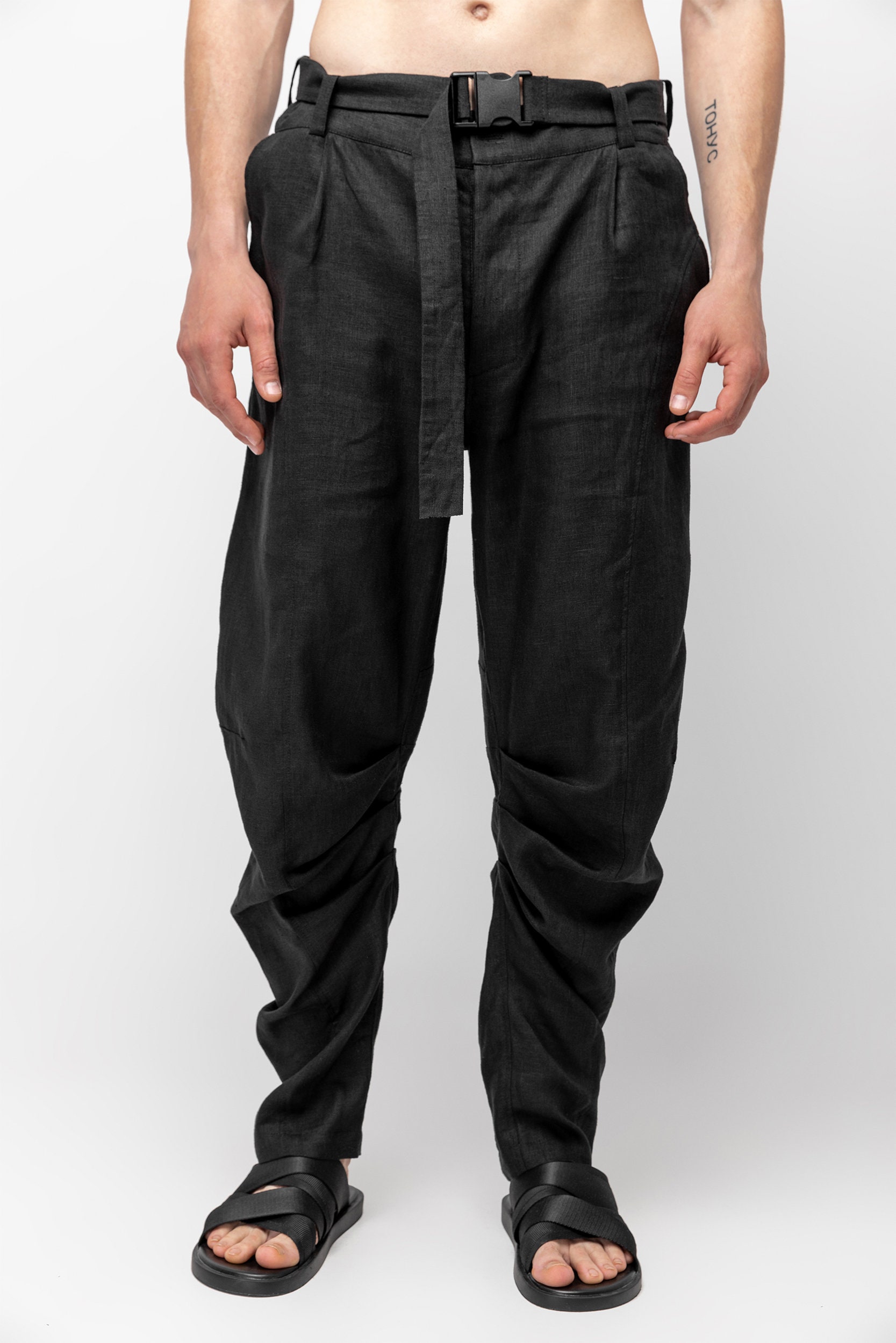 Men linen pants black harem trousers gothic cyberpunk loose | Etsy