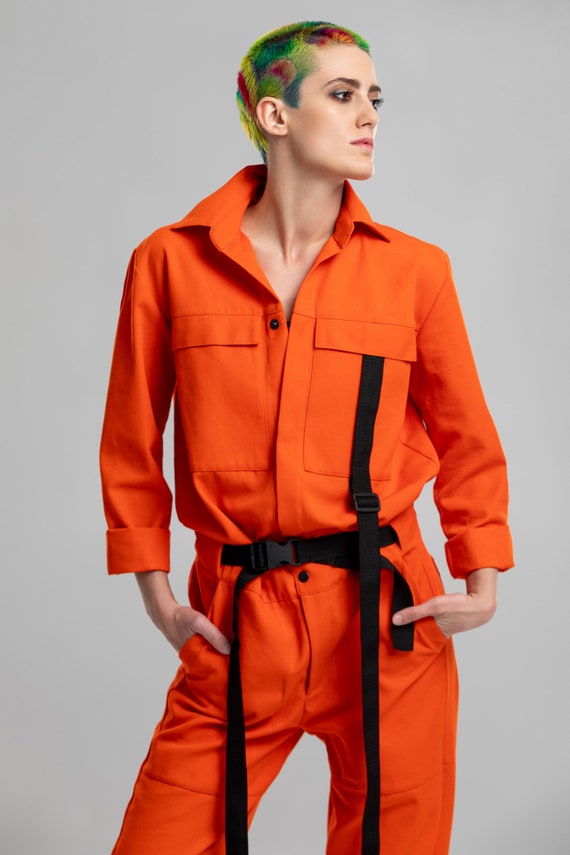 Orange Jumpsuit Women One Piece Romper 