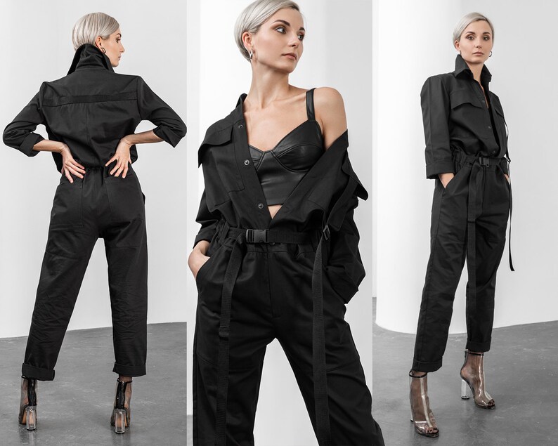 Black Jumpsuit Women One Piece Boiler Suit Techwear - Etsy