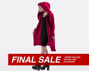 Capa roja con capucha para mujer, abrigo Vintage gótico, capa