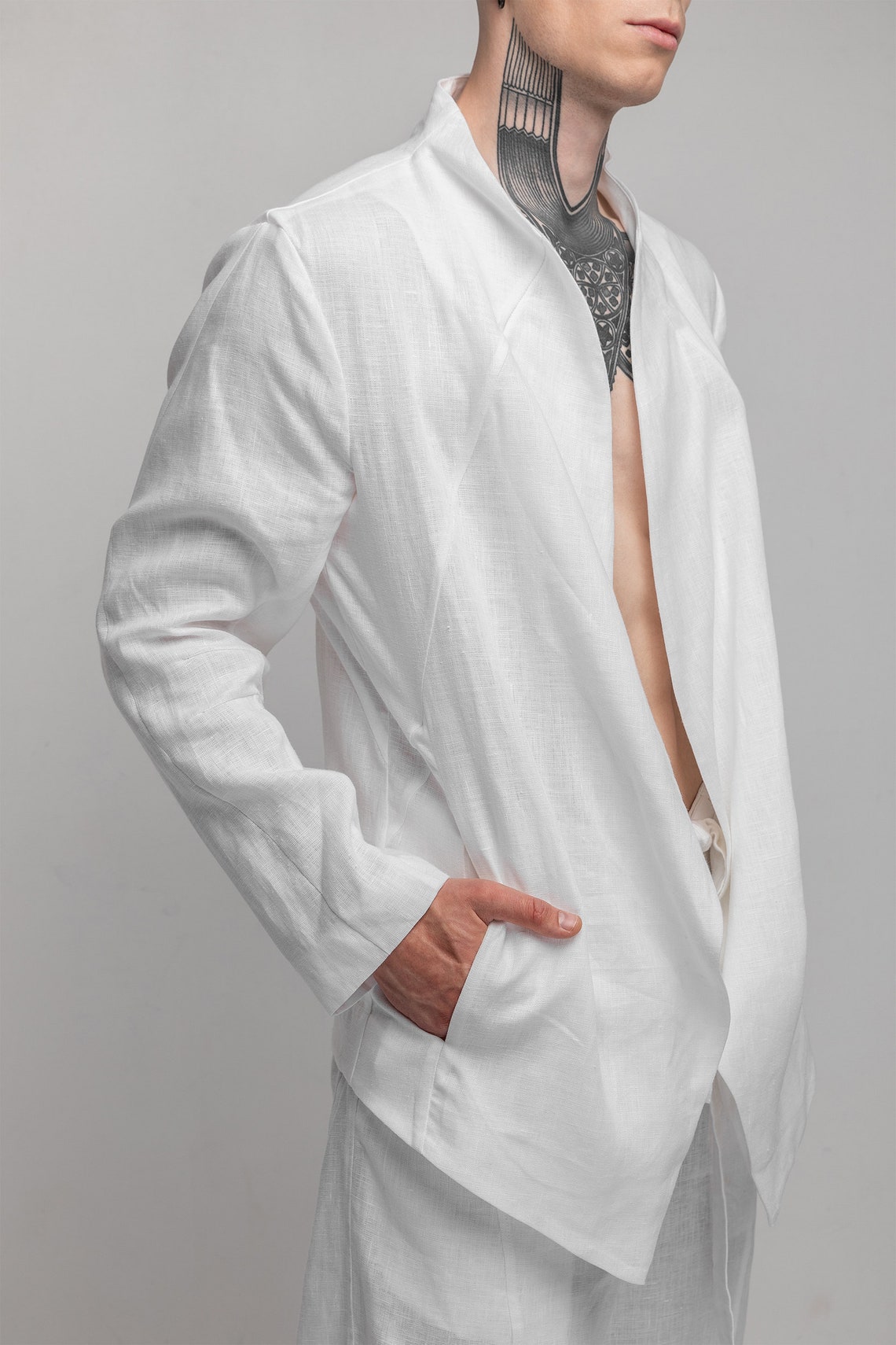 White linen jacket mens futuristic cardigan sci-fi classic | Etsy