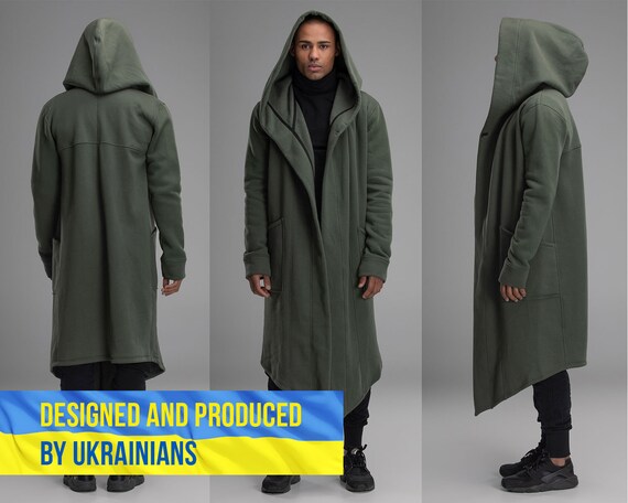 Men Hooded Green Cape Short Khaki 