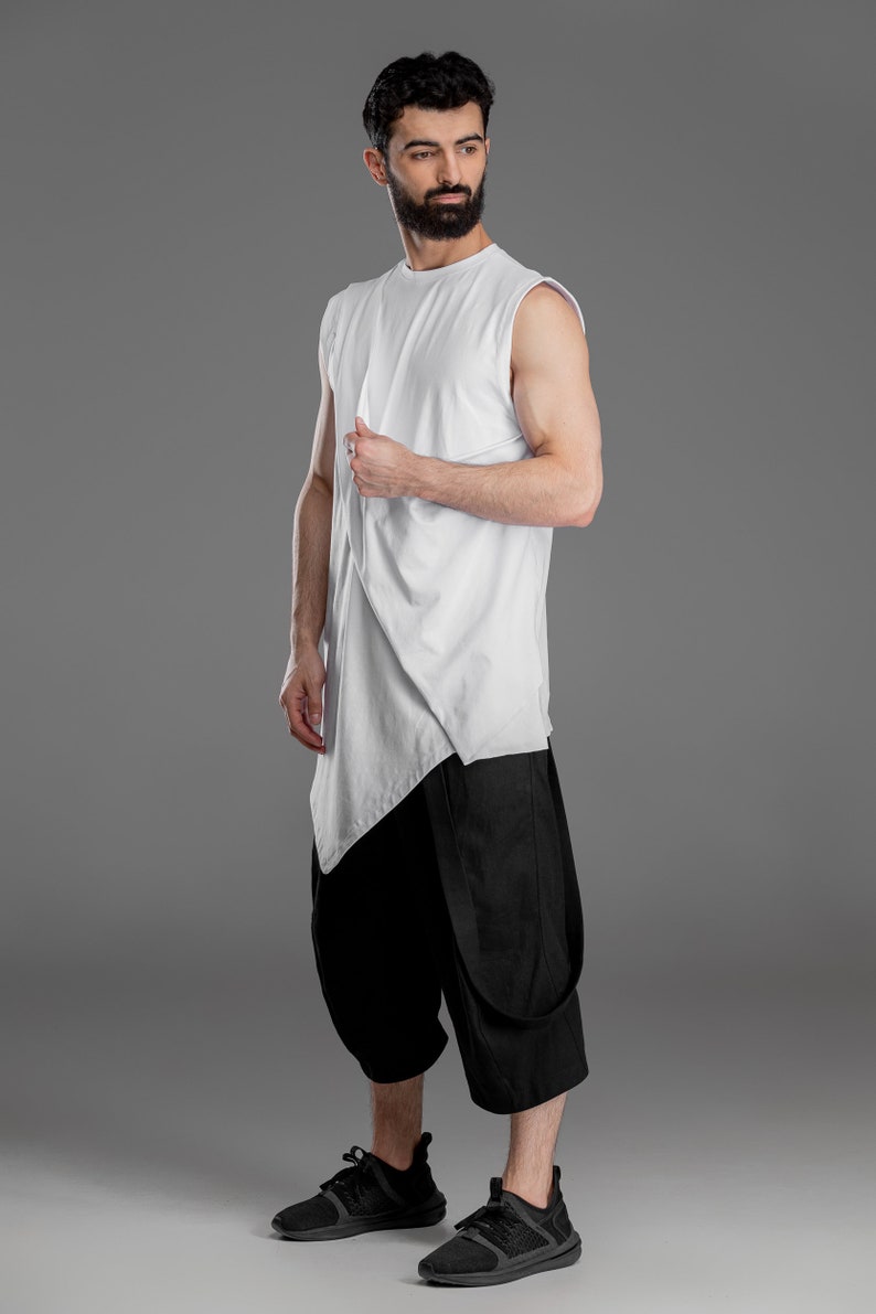 Download White sleeveless asymmetric shirt loose cotton men top | Etsy
