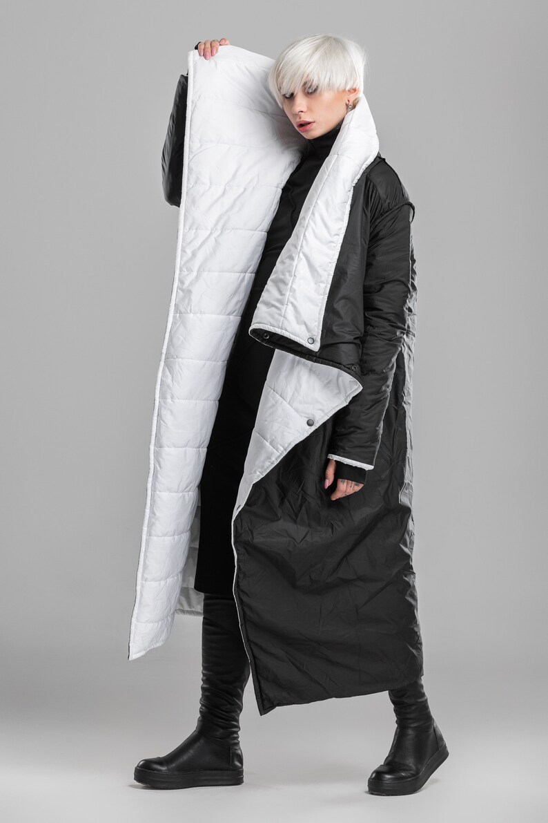 White & black puffer jacket women loose winter coat long Etsy