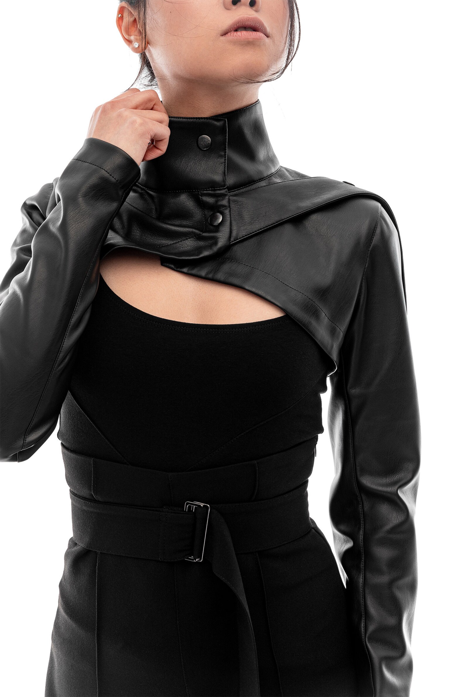 Eco leather bolero jacket for women black faux leather shrug Etsy