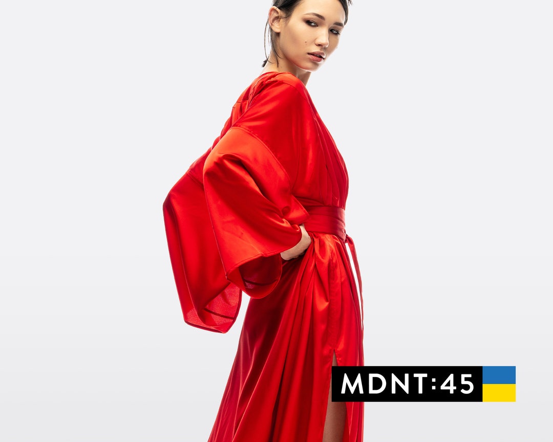 Robe kimono rouge robe longue en soie japonaise caftan boho Etsy France