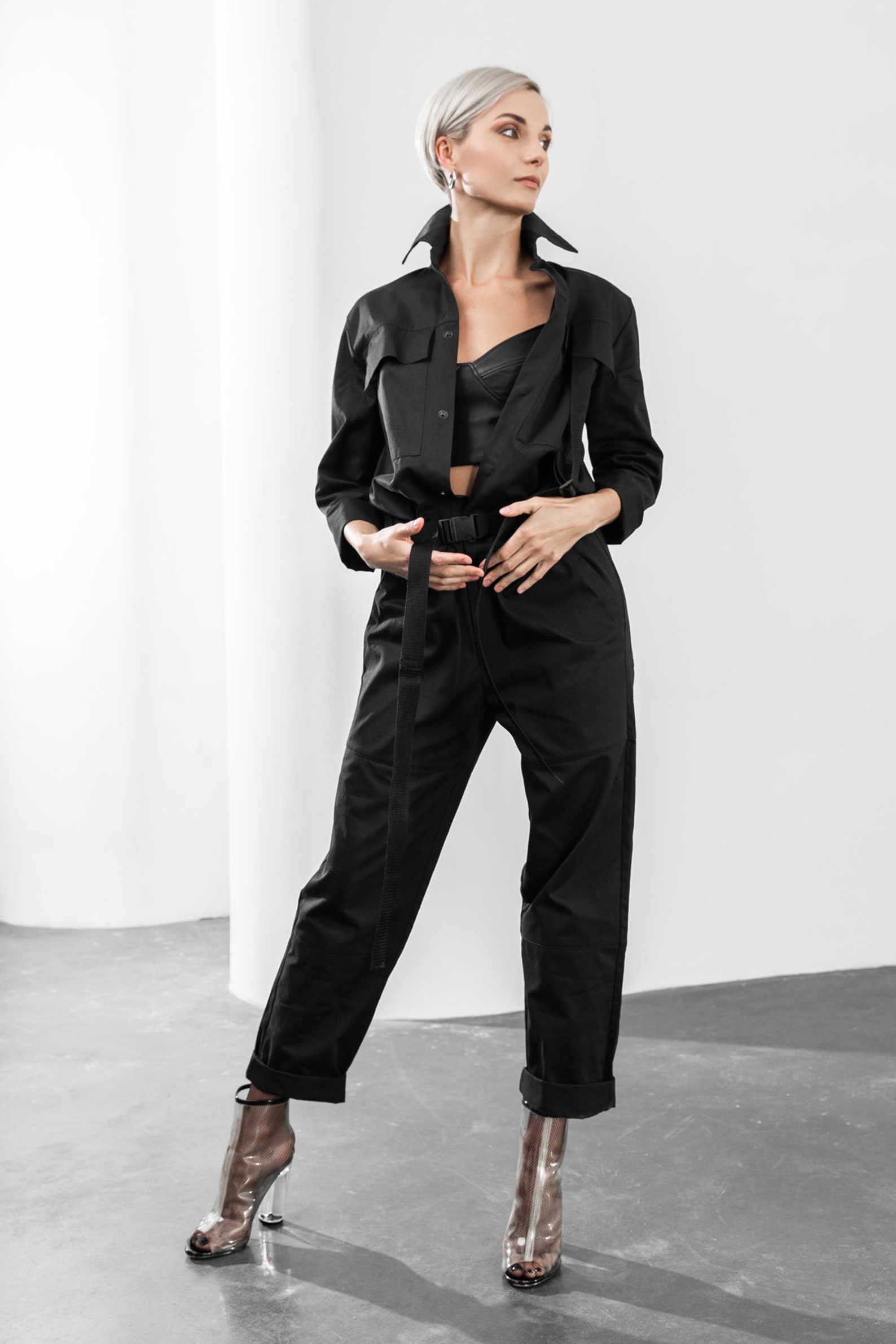 Black Jumpsuit Women One Piece Boiler Suit Techwear - Etsy