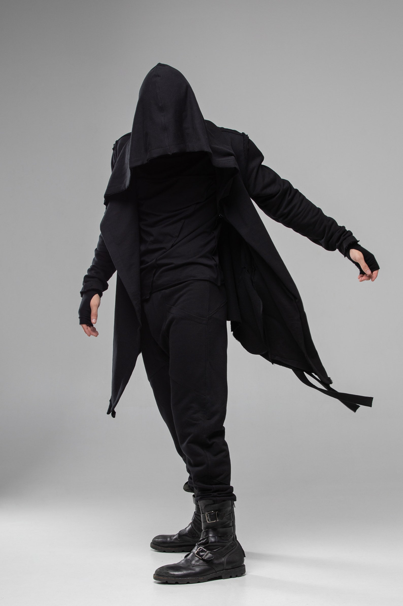 Black Techwear Jacket Hooded Cardigan Men Asymmetrical - Etsy
