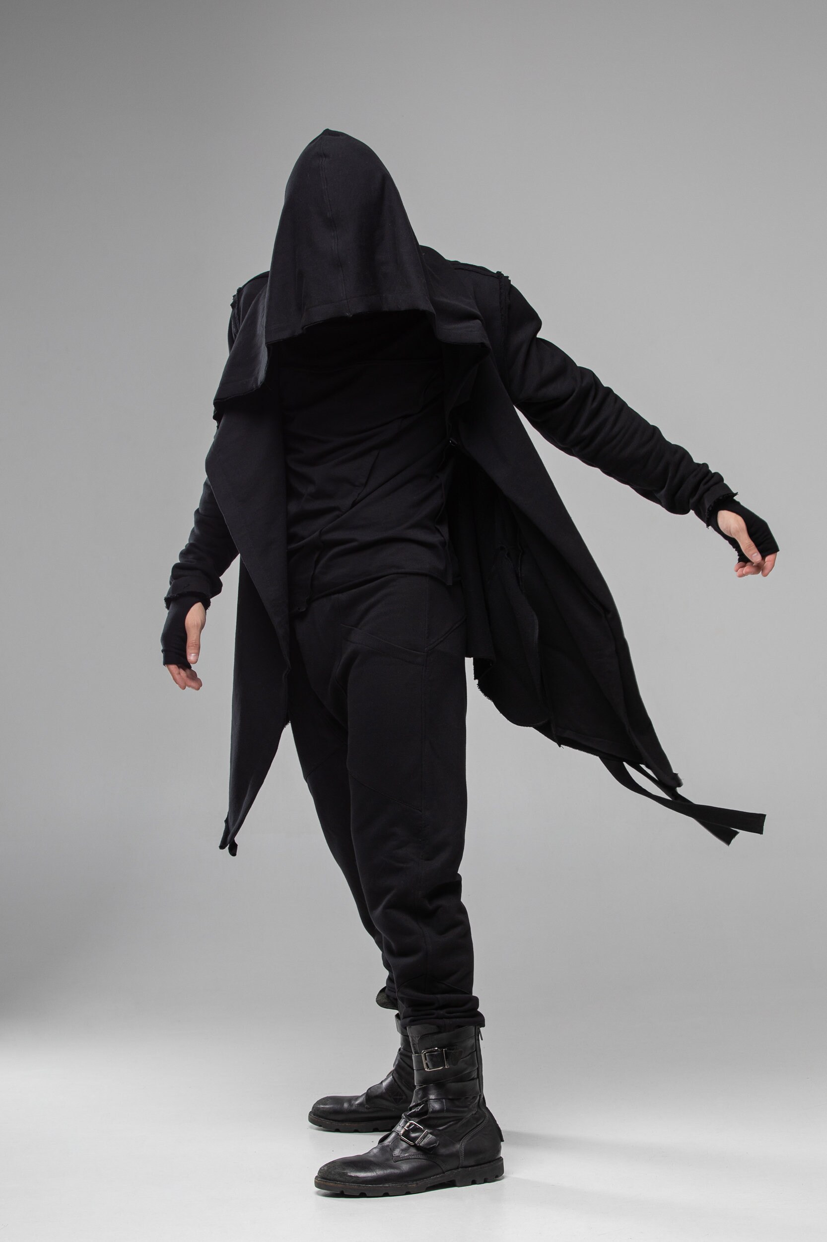 Black Techwear Jacket Hooded Cardigan 