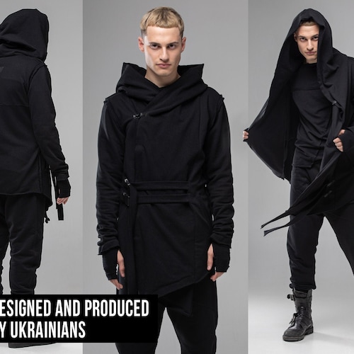 fare Dad organic Buy Black Techwear Jacket Hooded Cardigan Men Asymmetrical Online in India  - Etsy