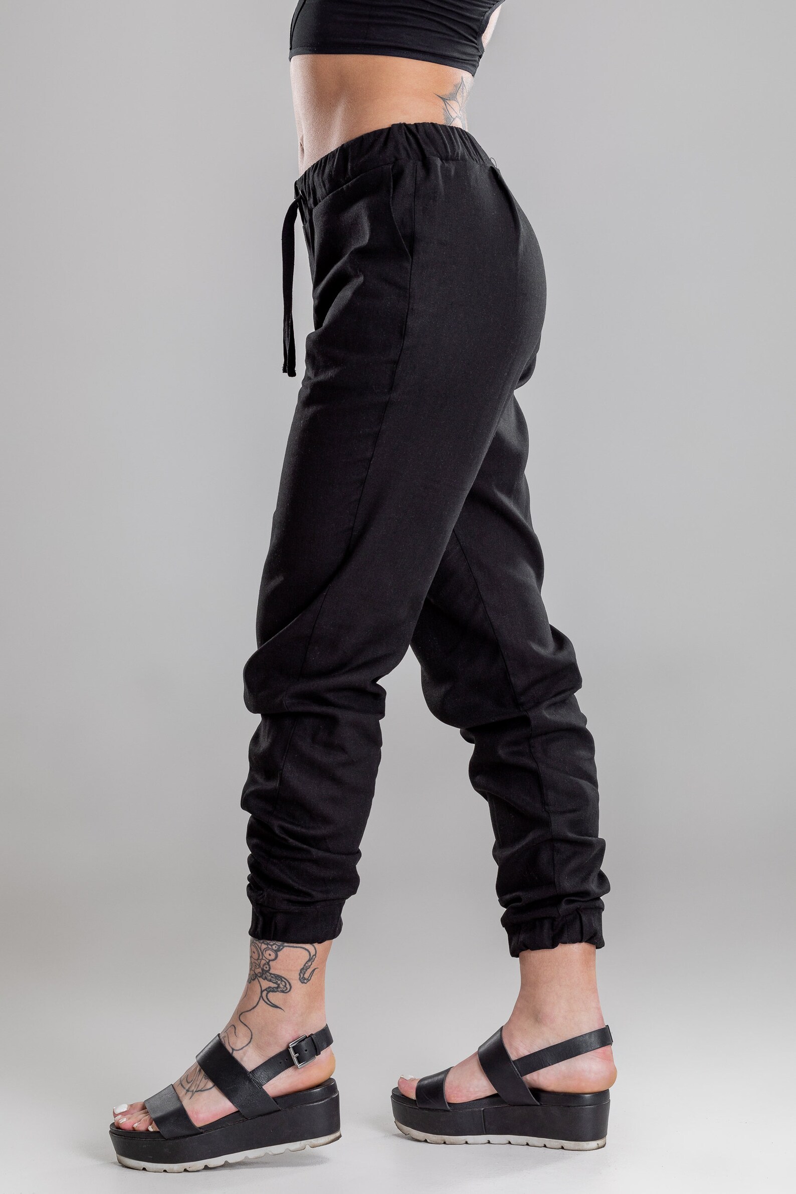 Linen harem yoga pants women black loose trousers baggy Etsy