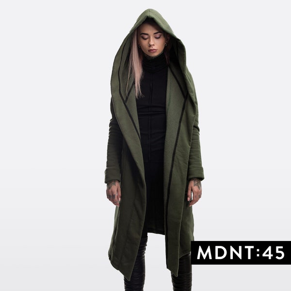 Cape verte à capuche, manteau cape futuriste, cape à capuche cosplay fantastique, long cardigan de sorcier, vêtements cyberpunk de science-fiction mdnt45, A0008