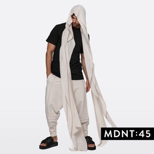 Beige oversized scarf, nomad cosplay extra long scarf, mens hooded scarf, wrap hood cowl, futuristic clothing mdnt45, B0102