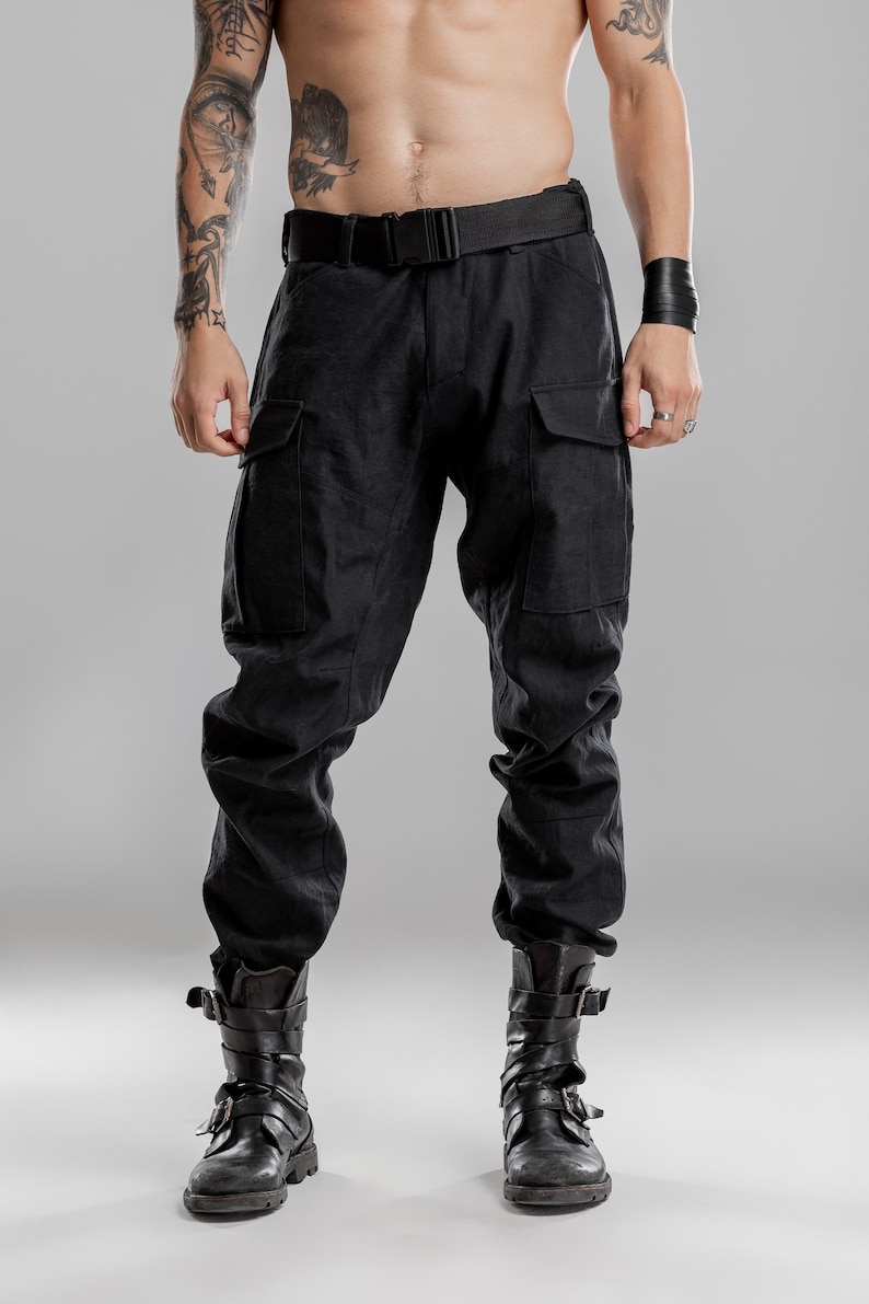 Schwarze Cargohose, futuristische Techwear Hose, Herrenhose, Gothic Hose, Rave Hose, Gothic Herren Hose, A0313 Bild 4