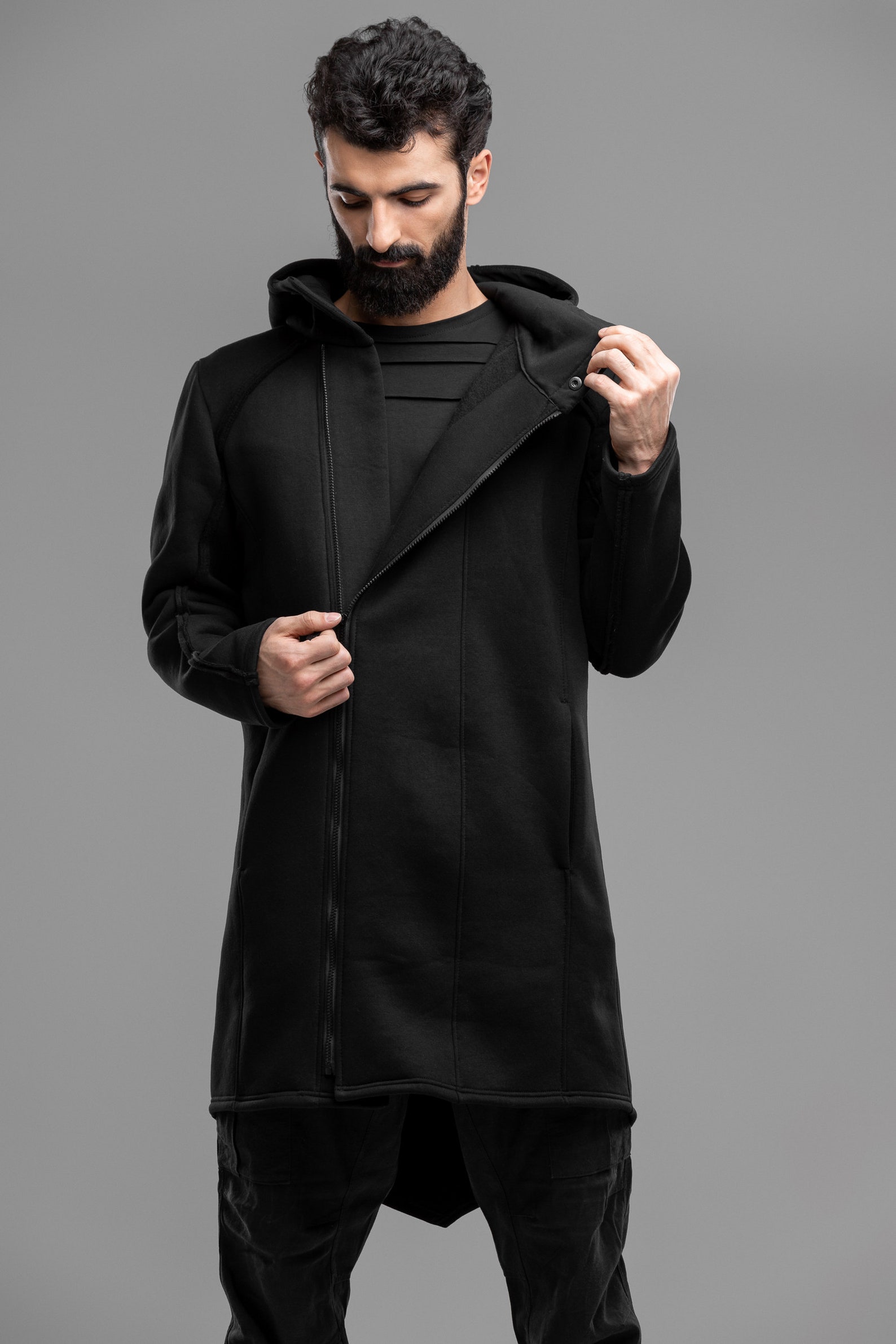 Cardigan Men Long Trench Coat Black Jacket Asymmetric Top | Etsy