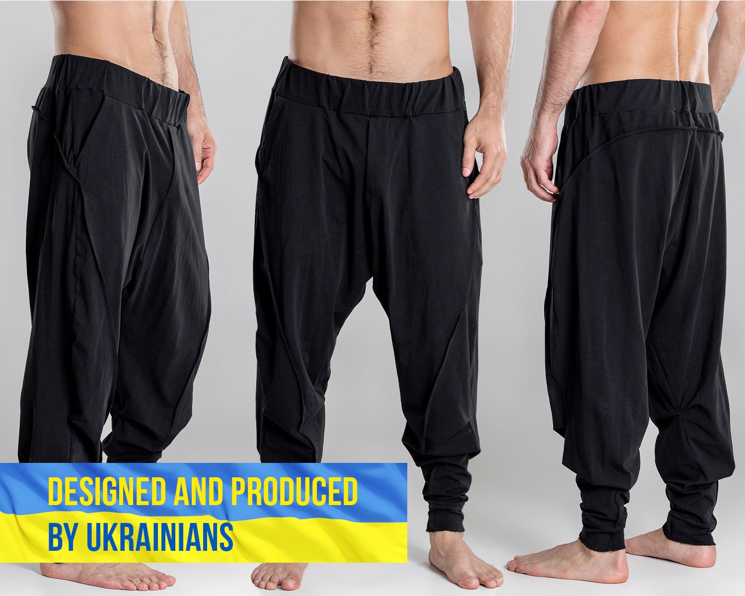 Mens Gothic Loose Baggy Harem Trousers Wide Leg Pants Dropped Crotch Trousers 