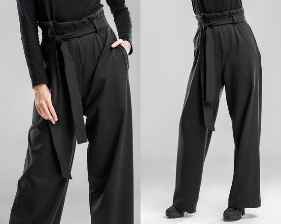 Pantalones sueltos negros pantalones de mujer de cintura | Etsy España