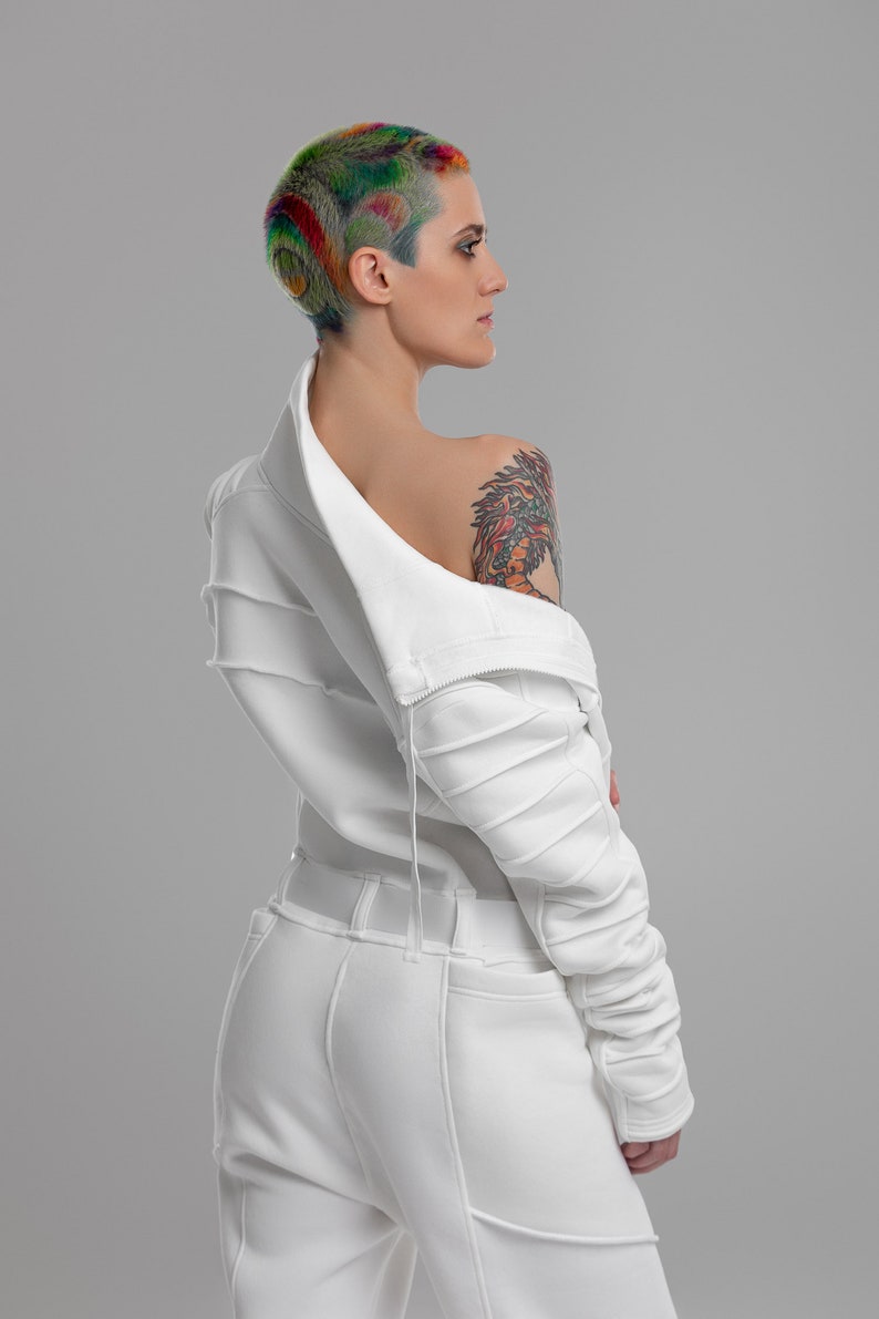 Futuristic white jumpsuit turtleneck overalls women sci-fi image 4