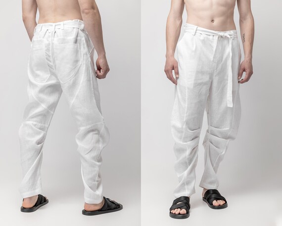 Mens White Linen Yoga Pants
