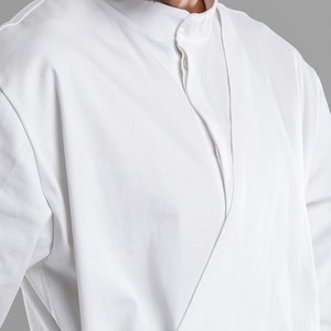 White Kimono Shirt, Streetwear Wrap Top, Asymmetrical Men Blouse, Avant ...