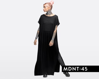 Black maxi dress, gothic kaftan dress, oversized t-shirt dress, plus size goth dress, cosplay witch dress, loose fit tunic dress, A0027