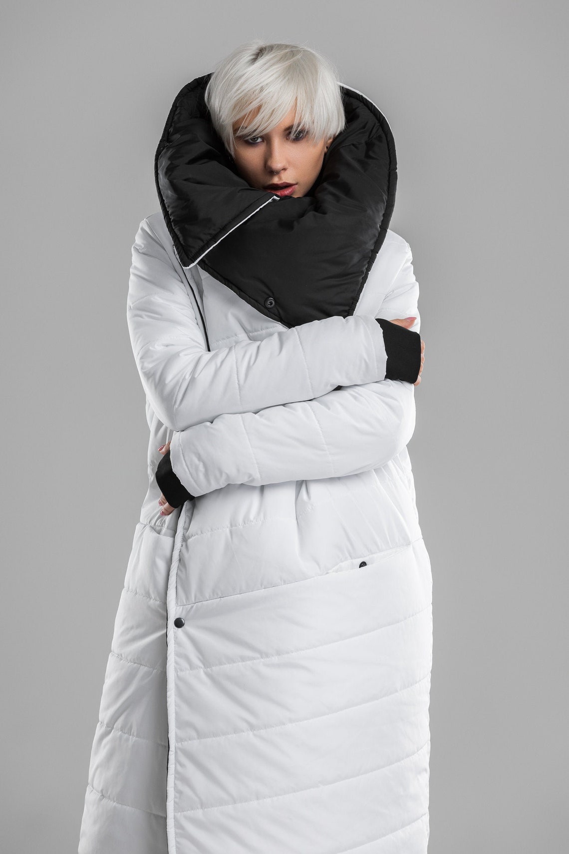 Women winter coat white & black puffer jacket long oversized Etsy