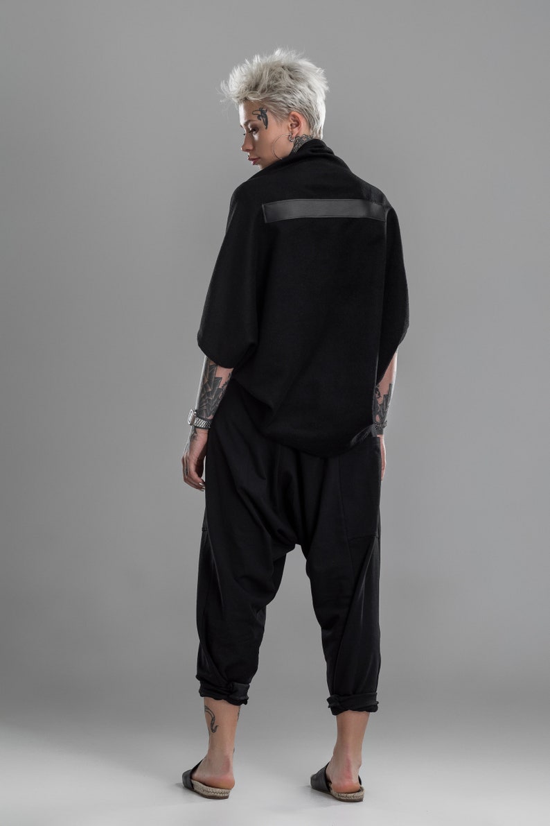 A0295 gothic crop top Oversized bomber jacket cyberpunk rock clothing women cape coat black bolero shrug loose cardigan