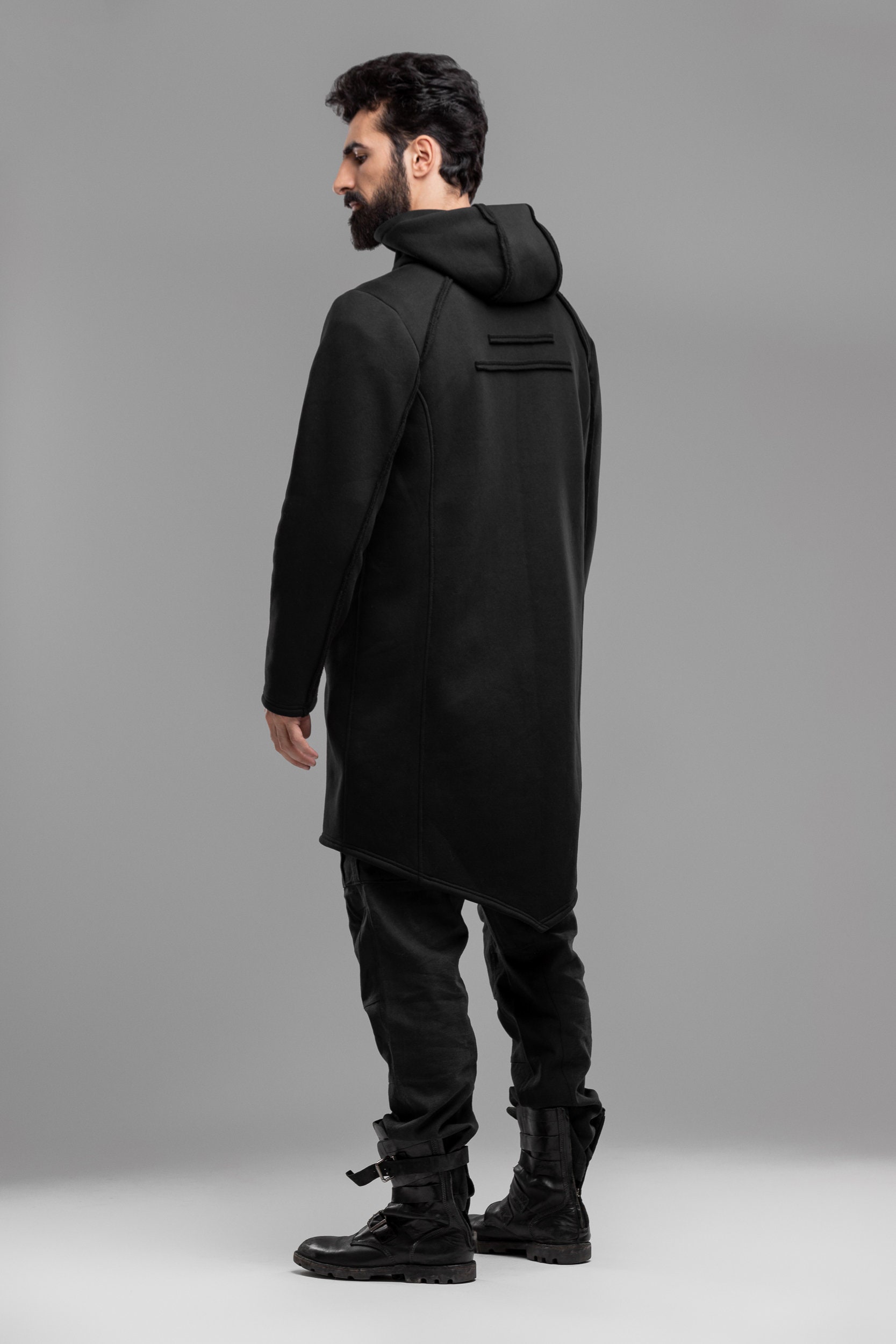 Cardigan men long trench coat black jacket asymmetric top | Etsy