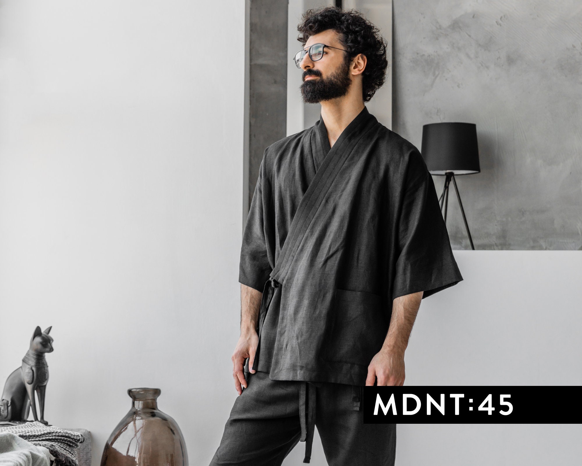 Veste à capuche longue kimono minimaliste homme femme