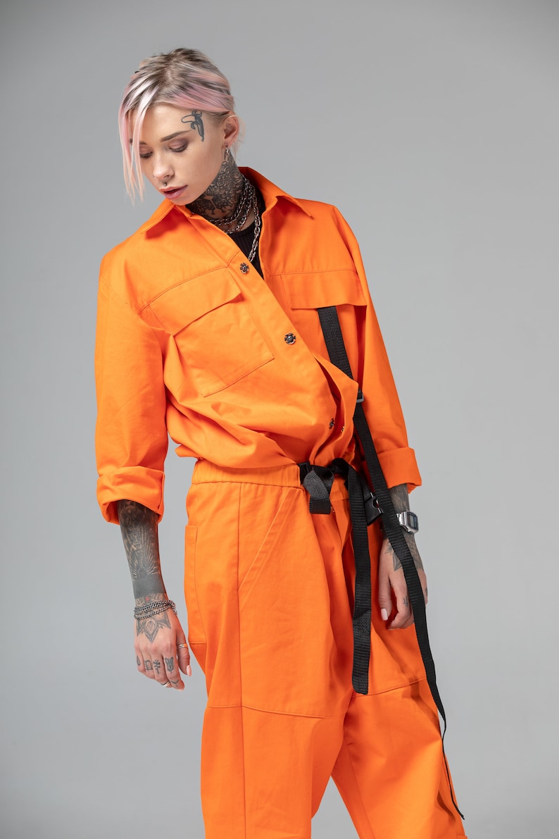 Women one piece jumpsuit mechanic orange overalls adult Etsy