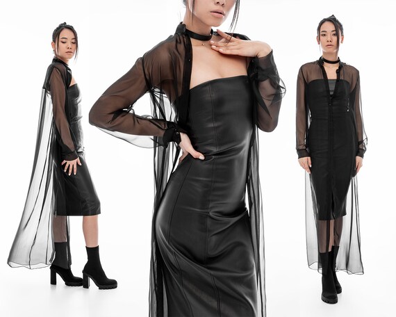 Long Transparent Mesh Shirt Button up 