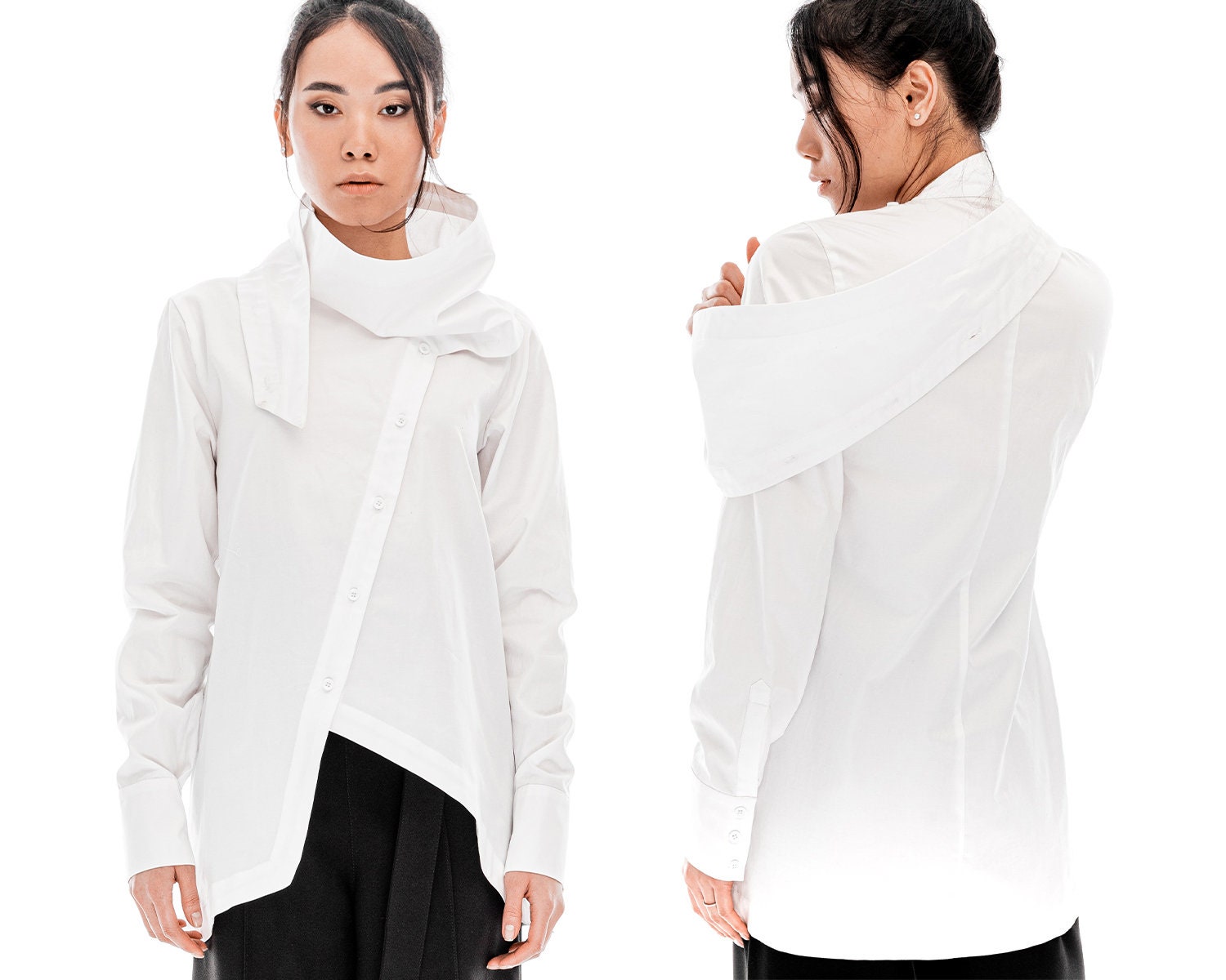 Loose White Cotton Shirt Asymmetrical 